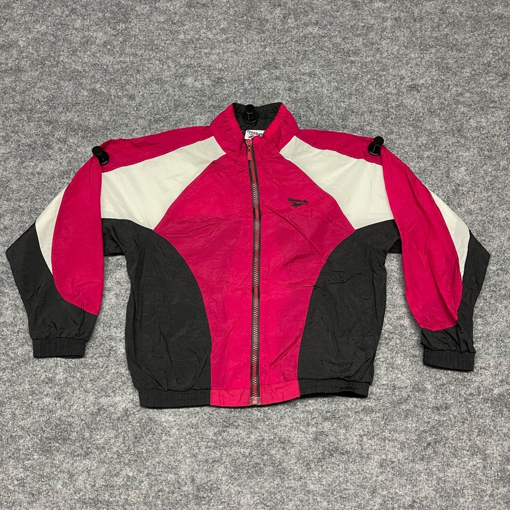 VTG Reebok Track Jacket Womens Large Pink Nylon Windbreaker 80s Made in Taiwan